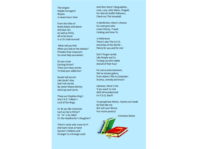 Longest Rhyming Poem About Library Materials